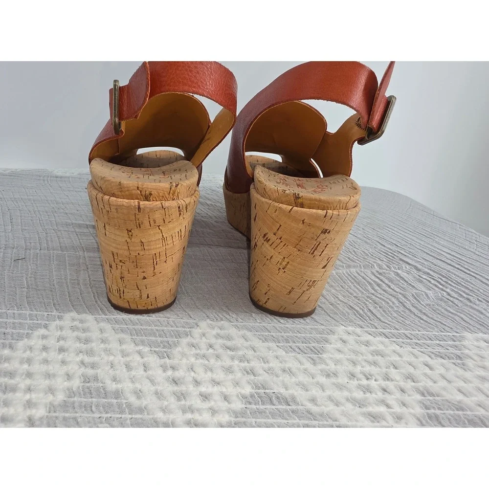 Kork-Ease Women 8M Rust Orange Leather Cork Wedge Platform Sandals KE0010508
